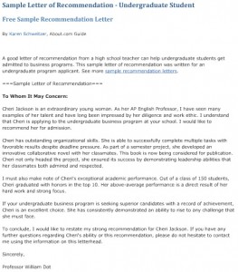 1.Sample letter of recommendation for undergraduate students