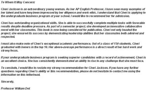 college recommendation letter